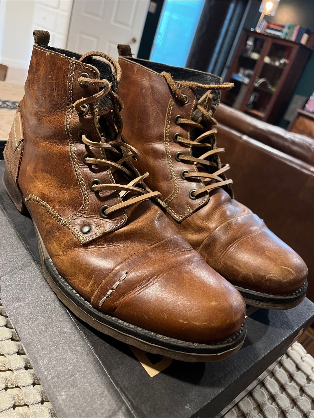 Men's Brown Leather Lace-Up Work Boots